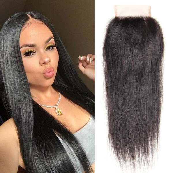 Dressmaker 4x4 Lace Closure Malaysian Straight Closure Hair Free Part with Closure With Baby Hair 3pcs Unprocessed Non-Remy Human Hair