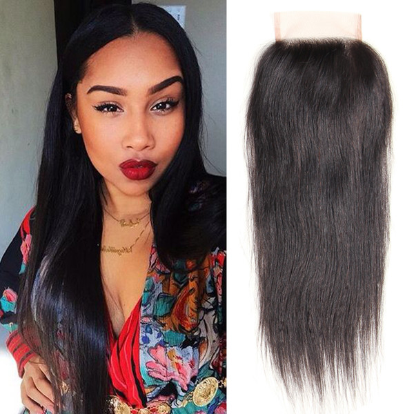 Dressmaker Brazilian Straight 4x4 Lace Closure 5pcs Free Part with Baby Hair Unprcessed Brazilian Virgin Hair Extentions Natural Color