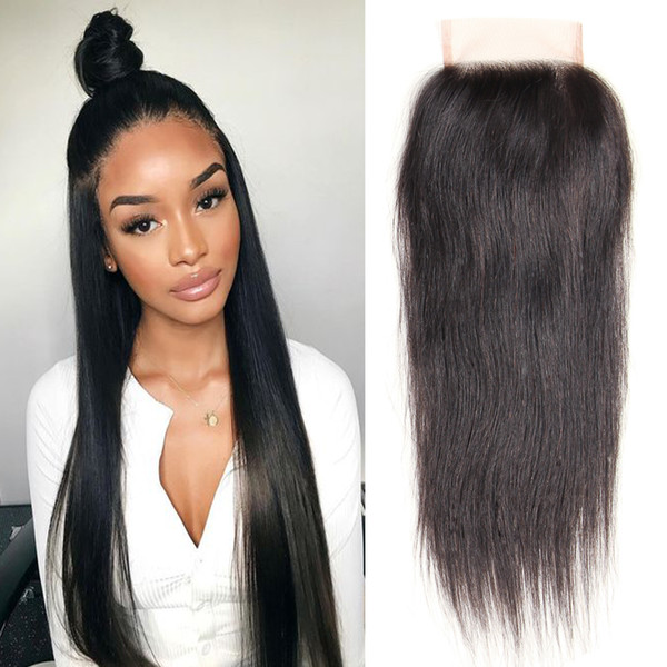 Dressmaker Indian Virgin Hair Straight Free Part 4X4 Lace Closure 100% Unprocessed Human Hair Lace Closure With Baby Hair Natural Color 3pcs