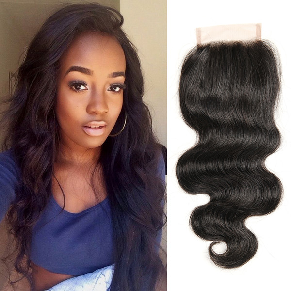 Dressmaker Brazilian Body Wave 4x4 Lace Closure Free Part Virgin Human Hair Lace Closure with Baby Hair 3 Pieces Natural Color