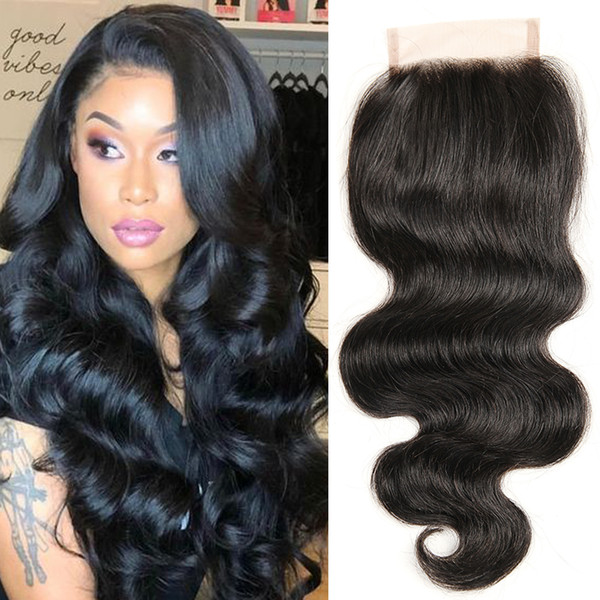 Dressmaker Lace Closure Free Part 4x4 with Baby Hair Unprocessed Virgin Malaysian Hair Lace Closure Body Wave Wavy Natural Black