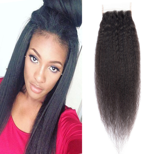 Dressmaker Malaysian 3pcs Kinky Straight 4x4 Free Part Lace Closure With Baby Hair Natural Color 1B 8