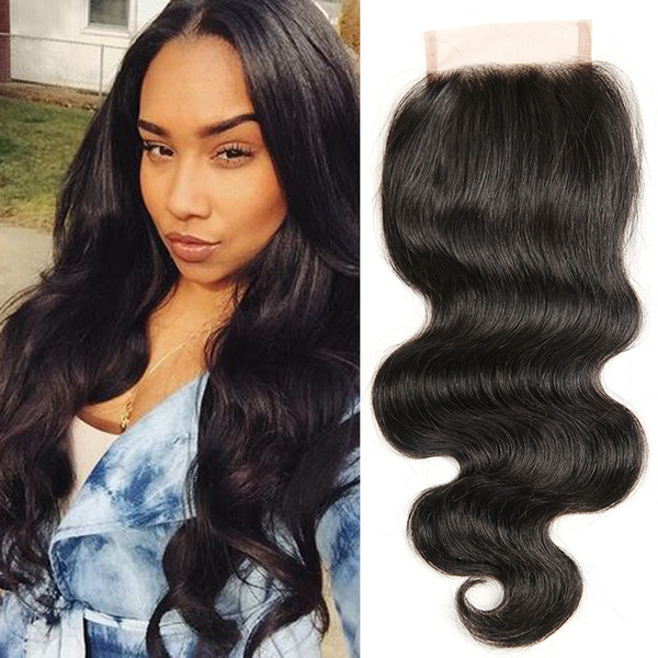 Dressmaker 4x4 Free Part Lace Closure Body Wave Human Hair With Baby Hair 100% Unprocessed Brazilian Virgin Non-Remy Hair Natural Color