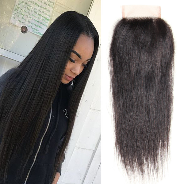 Dressmaker 4x4 100% Unprocessed Malaysian Lace Closure Straight with Baby Hair Free Part Malaysian Virgin Human Hair Natural Color