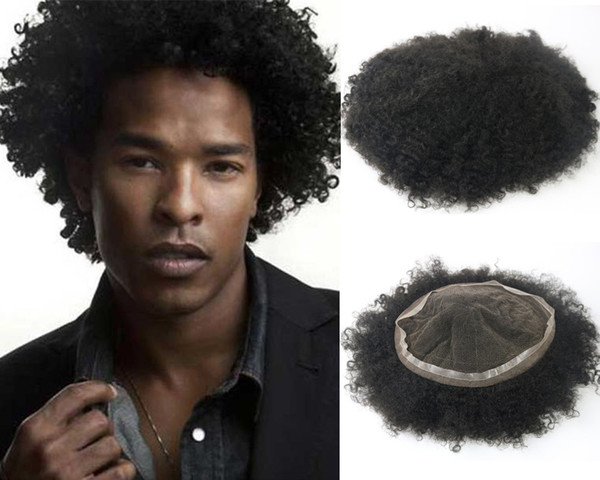 Afro Kinky Curly Toupee for Men Full Swiss Lace Hair Pieces Brazilian Virgin Human Hair Replacement