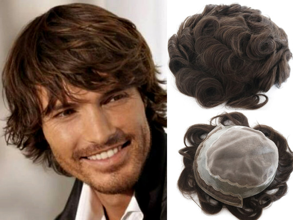 Hot Selling Dark Brown #2 Color Toupee for Men Full Swiss Lace Hair Pieces Brazilian Virgin Human Hair Replacement