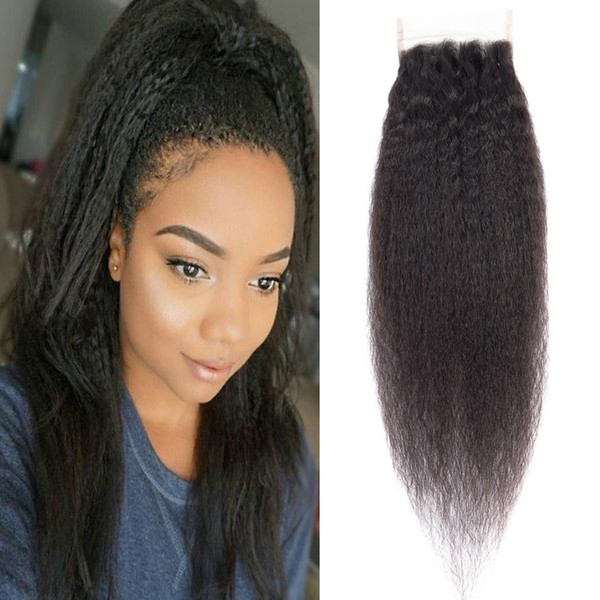 Dressmaker Indian 5 Piece Kinky Straight Closure 100% Human Hair 4*4 Free Part Swiss Lace Closure With Baby Hair Natural Color