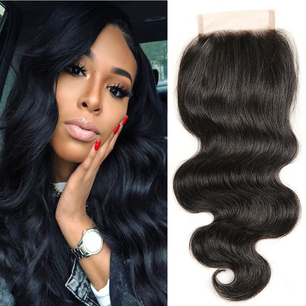 Dressmaker Lace Closure 4x4 Body Wave Virgin Malaysian Hair Closure with Baby Hair 5pcs Malaysian Virgin Human Hair Natural Color