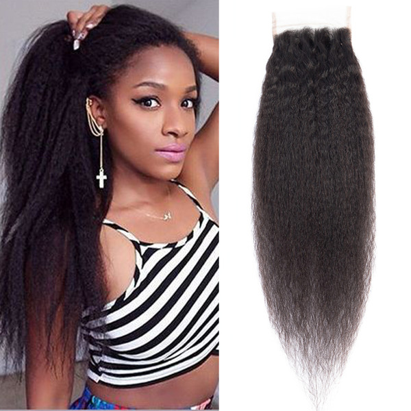 Dressmaker Kinky Straight Hair 4x4 Lace Closure 5 Pcs Peruvian Non-Remy Hair Natural Black Color 100% Human Hair Free Part 10-18 Inch