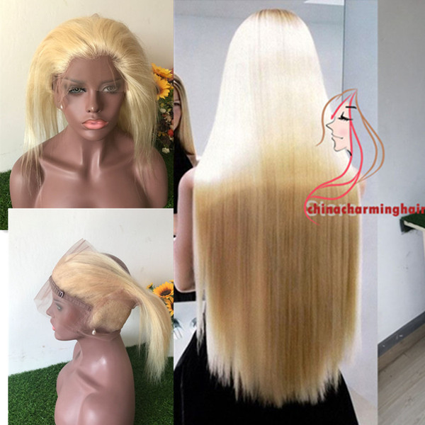 #613 Blonde 360 Lace Band Frontal Closure 22.5x4x2 With Baby Hair 10A Brazilian silky straight Virgin Human Hair Pre Plucked Full Frontals