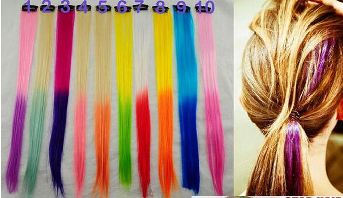 Newest women long straight hair pieces ombre color colorful Synthetic hair extensions hair clip decoration hairband girl hair jewelry