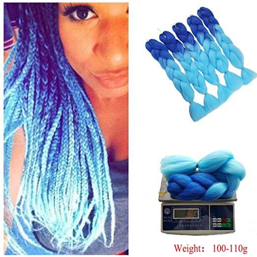 Sapphire to sky blue Ombre Jumbo Braids Crochet Braids Tone Ombre Colored Hair Extension For Kanekalon Braiding Hair