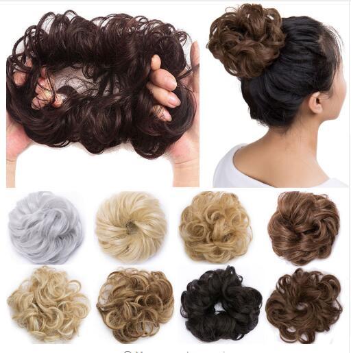 Curly Heat Resistant Synthetic Hair pieces Colors Women Chignon with Rubber Band Hair Extension Updo Donut Hairpieces