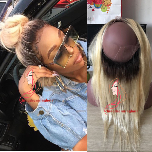 ombre blonde 360 Frontals dark roots blone 360 Lace Frontal Closure silky straight 1b 613 colored 360 Lace Front 8a virgin Hair