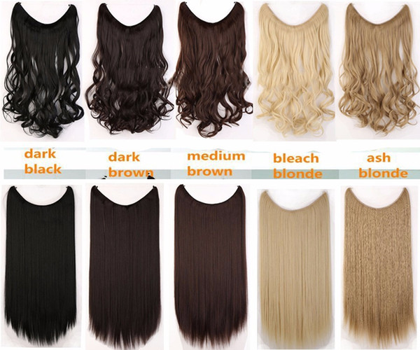 20 inches Invisible Wire No Clips in Hair Extensions Secret Fish Line Hairpieces Silky Straight real natural Synthetic