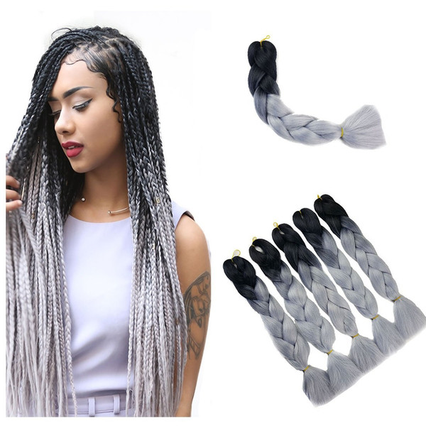 24 inch 100g Super Jumbo Pack Silver Braids Crochet Twist Synthetic Hair Extensions for Braiding Hair Wavy Senegalese