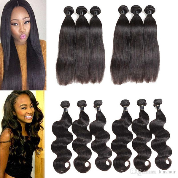 Brazilian Body Wave Straight Human Hair 5/6 Bundles Double Weft Unprocessed Virgin Human Hair Extension Natural Black 5/6pcs/lot Deals