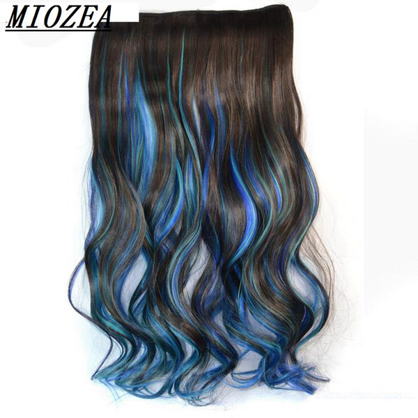 Synthetic Hair High Temperature Fiber Clip in on Hair Long Wavy Hair Mix Color 5 Clips In Hairpiece 22inch