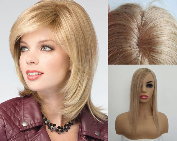 Stock Dark Blonde Silk Base Human Hair Toppers for Thinning Hair Women 2.5*5 inch 5*6 inch Clip in Top Hairpiece