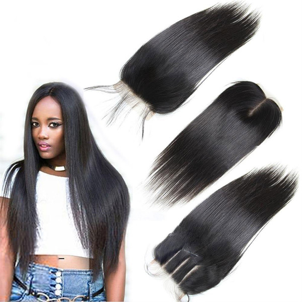 YSG Peruvian Virgin Straight Human Hair Lace Closure Free/Medium/Three Part Natural Color Bleached Knots Pre Plucked With Baby Hair