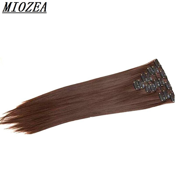 Long Straight Synthetic Clip In Hair Extension Heat Resistant Hair 24inch 140G Clips False Hairpieces Free Shipping