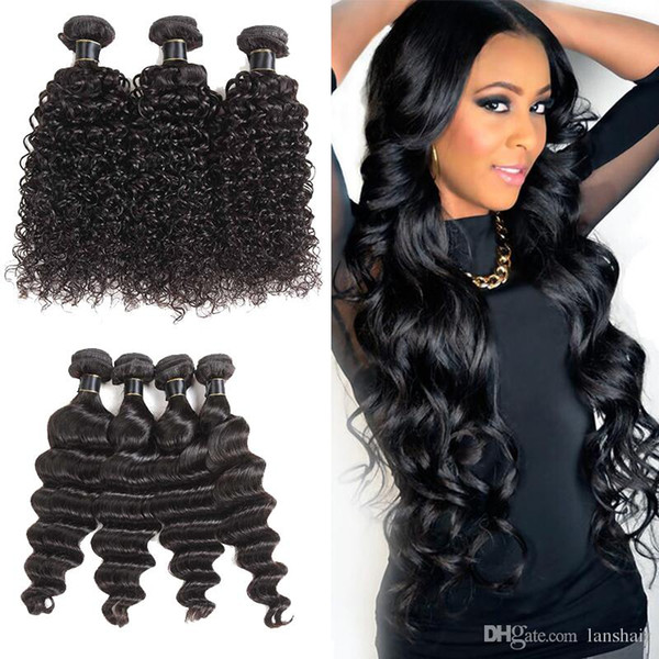 8A Brazilian Jerry Curly Loose Deep Human Hair Weaves 4 Bundles 100% Unprocessed Virgin Remy Human Hair Weaves Extensions Natural Black