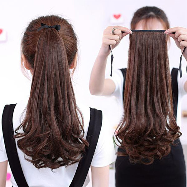 ponytail female long curly hair banded pear flower fake ponytail big wave realistic long section short piece