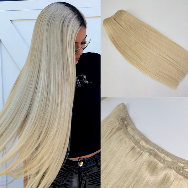 Russian Blonde Color Halo Hair Flips in on Human Hair Extension 1pcs set Non-Clips 70g-140g