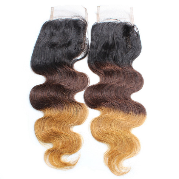 YAHLIGS Real lace hair block 1B/4/27 4*4 hair piece Ombre body wave hair wholesale J39