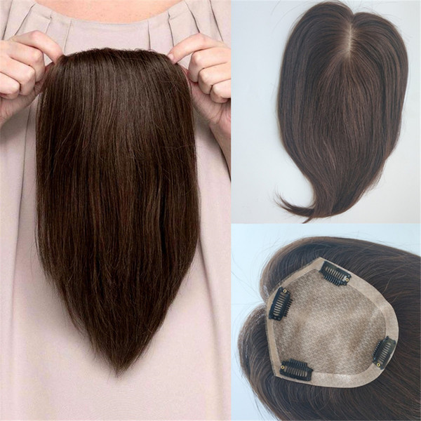 Darkest Brown Color Silk Base Hair Toppers for Thinning Hair Women Different Size Clip in Top Hairpiece Hair Fringe