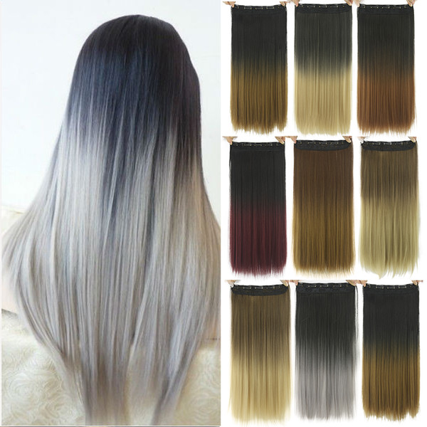 Hot Sale 24inches 120g Long Straight Women Clip in Hair Extensions Black Brown High Tempreture Synthetic Hair Piece