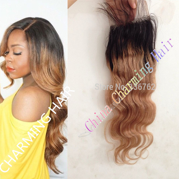 7A Instock Malaysian Ombre Lace Closure Top Quality Two Tone Virgin Malaysian Remy Hair 1b #27 Free Part Lace Front Closure