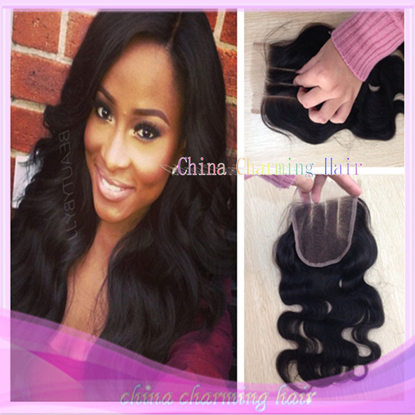 Virgin Brazilian Body Wave Lace Closure Bleached Knots Human Hair Closure Pieces 3 Part Closures DHL 