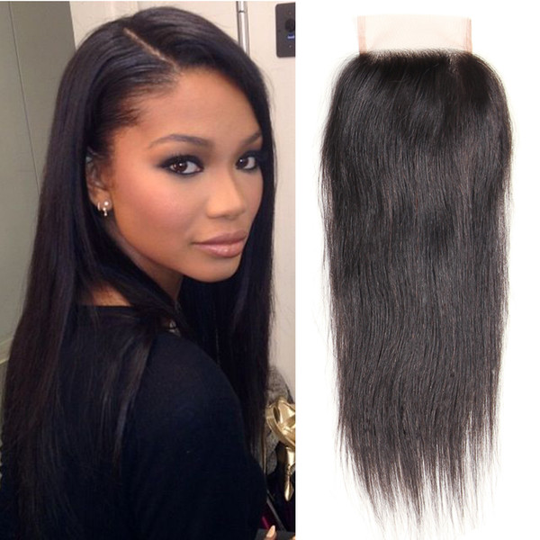 Dressmaker Unprocessed Peruvian Straight Human Hair 4x4 Lace Closure 5pcs Free Part with Baby Hair Wholesale Hair Natural Black