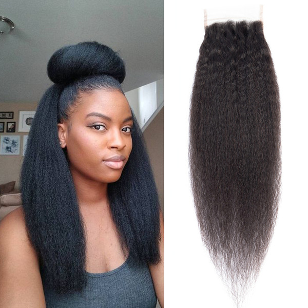 Dressmaker Kinky Straight Closure Brazilian Hair Closure With Baby Hair 4x4 Human Hair Closure 5 Piece Non Remy Natural Color