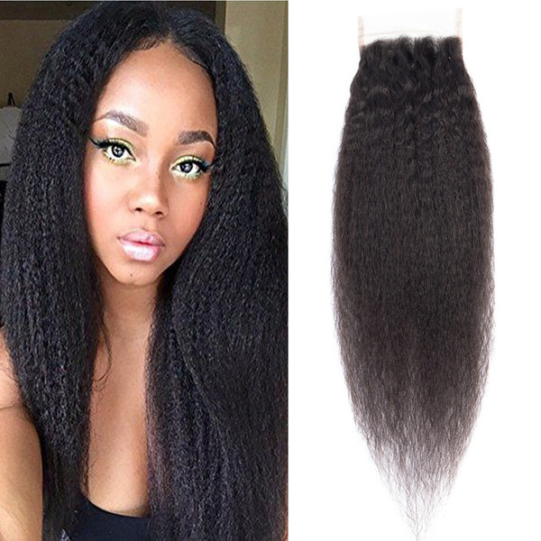 Dressmaker 4x4 Free Part 3pcs Closure Kinky Straight Hair Lace Closure With Baby Hair Peruvian Non Remy Hair Natural Color