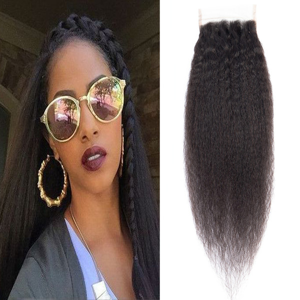 Dressmaker Hair Kinky Straight Indian Non Remy Human Hair 3pcs 4*4 Lace Closure With Baby Hair Bleached Knots Natural Color