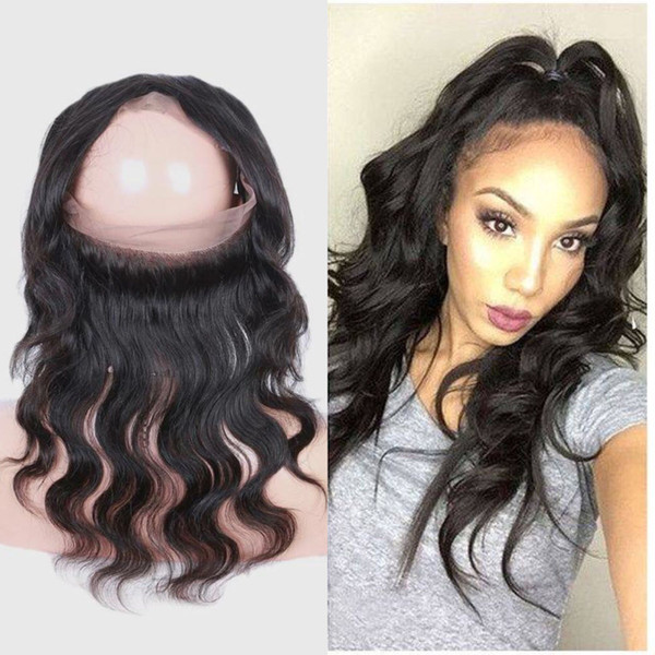 Brazilian Virgin Hair Body Wave 360 Lace Frontal Closure Full Swiss Lace 360 Frontal with Adjustable Strabs Bleach Knots