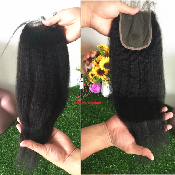 4X4 Lace Closure Brazilian Kinky Straight free Part 100% Human Remy Hair Bleached Knots with Baby hair