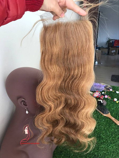 #27 4X4 Body Wave Lace Closure Honey Blonde 100% Brazilian Human Hair Virgin Human Hair Closure with Baby Hair