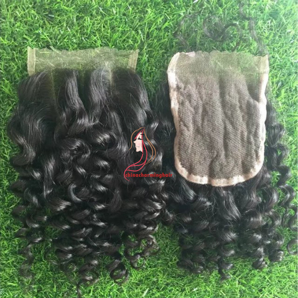 4*4 Free Part Closure Brazilian Curly Hair Weave 10-20 Inches Remy Hair 130% Density Swiss Lace Closure