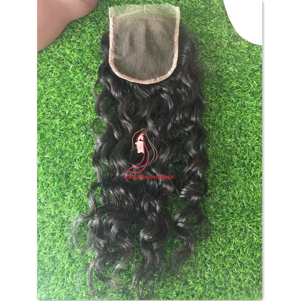 Lace Closure Brazilian Hair Wet and Wavy Human Hair Closure Natural Color 4*4 inch Free Part Lace Closure Can be bleached knots