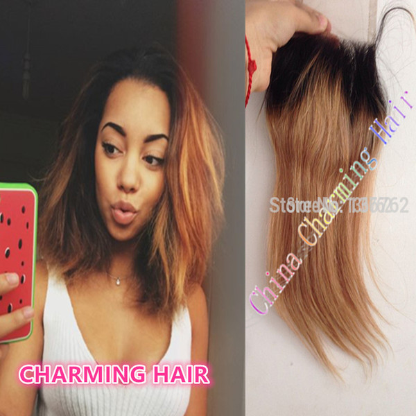 New Arrival closures Peruvian blonde top lace closures 4*4 straight ombre blonde hair closures with baby hair Free Part