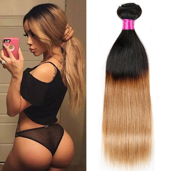 Blonde Brazilian Virgin Hair Bundles 1B/27 1B/4/27 1B/99j 1B/30 1b/Red Ombre Straight Hair Weaves Human Hair Extensions