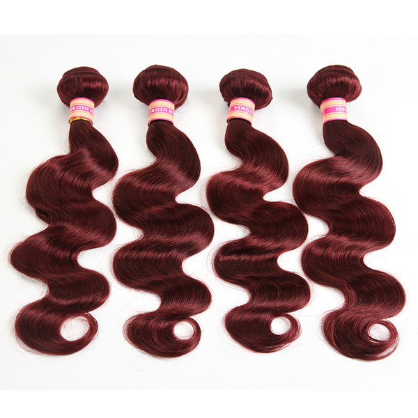 Burgundy Peruvian Malaysian Indian Brazilian Virgin Hair Straight/Body Wave Hair Weaves 99J Human Hair Weave