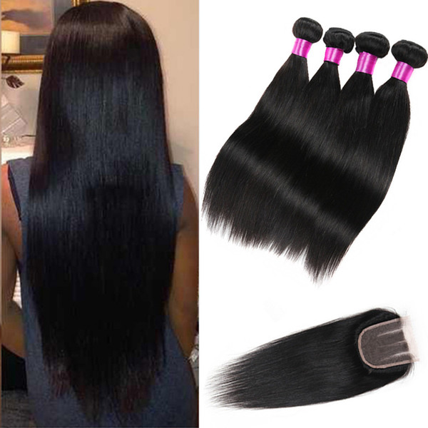 Peruvian Indian Malaysian Brazilian Straight Hair Weaves Closure Virgin Hair Bundles With Closure Human Hair Bundle Lace Closure