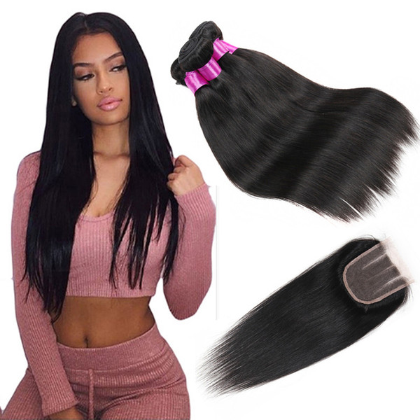 Brazilian Virgin Hair 3 4 Bundles With Closure Brazilian Straight Hair Weaves Human Hair With Closure