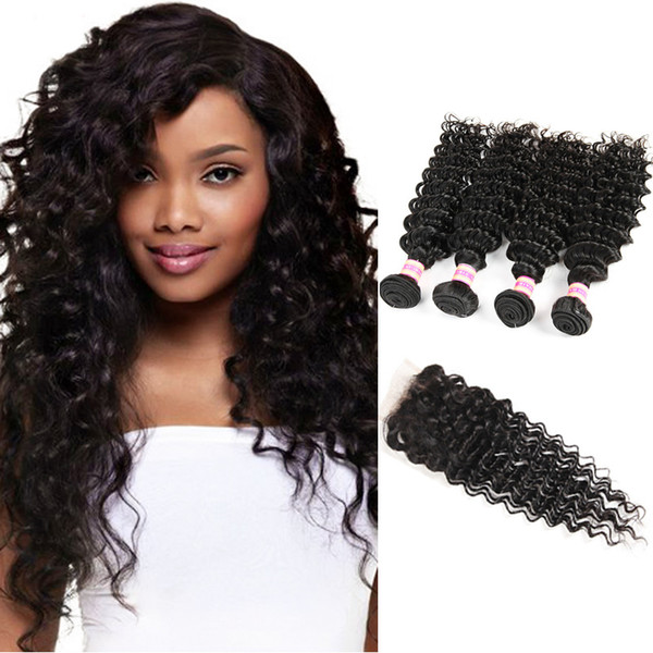 Siyusi Hair Products Deep Wave Brazilian Virgin Hair 3 4 Bundles With Closure Deep Wave Curly Human Hair With Closure