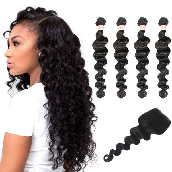 Peruvian Loose Wave Hair 3 4 Bundles With Closure Peruvian Virgin Hair Lace Closure Unprocessed Human Hair Extensions