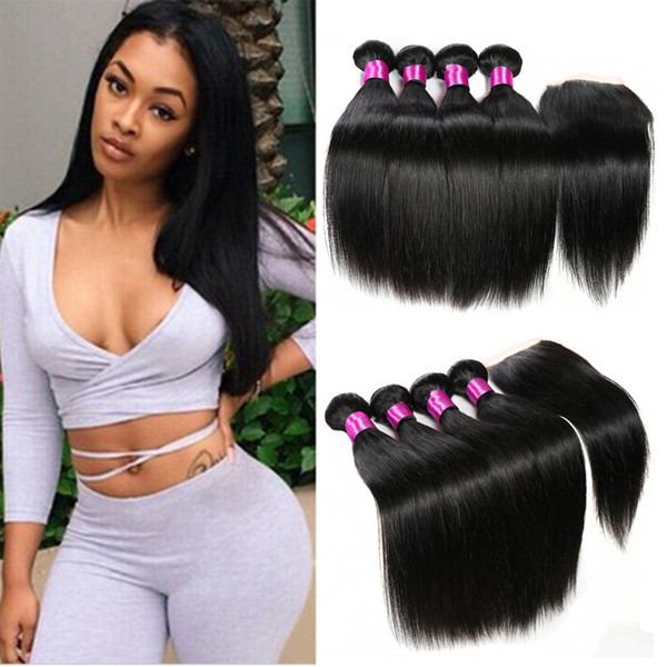 Peruvian Straight Hair Bundles With Closure Unprocessed Peruvian Virgin Hair Straight With Lace Closure Cheap Human Hair Extensions